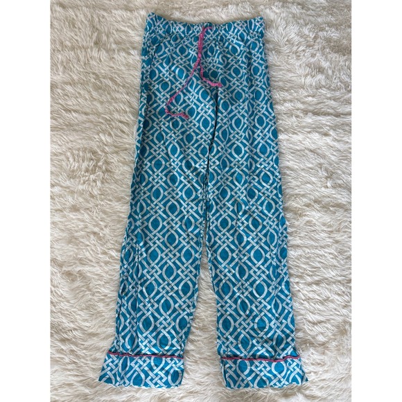 Malabar Bay Women's Pajama Pants Medium Blue White Geometric Print Lounge - Picture 1 of 3